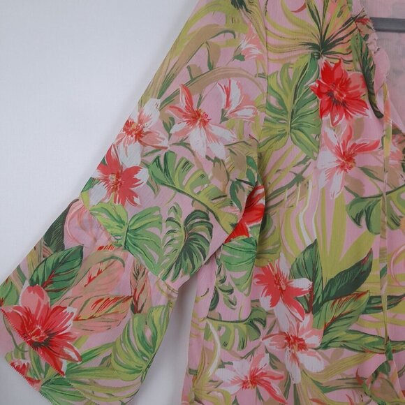 J.Jill Size Petite S Multicolor Tropical Floral Flowy 3/4 Bell Sleeve Tu… - Picture 3 of 10